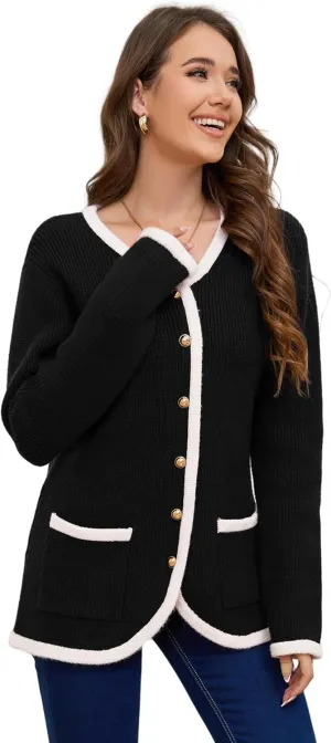 Womens Knit Cardigan Sweaters Casual Long Sleeve Open Front Button Down Coat Trendy Winter Outerwear with Pockets,Loose Fit