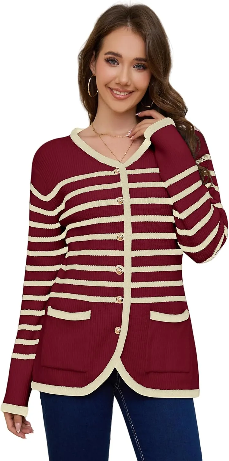 Womens Knit Cardigan Sweaters Casual Long Sleeve Open Front Button Down Coat Trendy Winter Outerwear with Pockets,Loose Fit