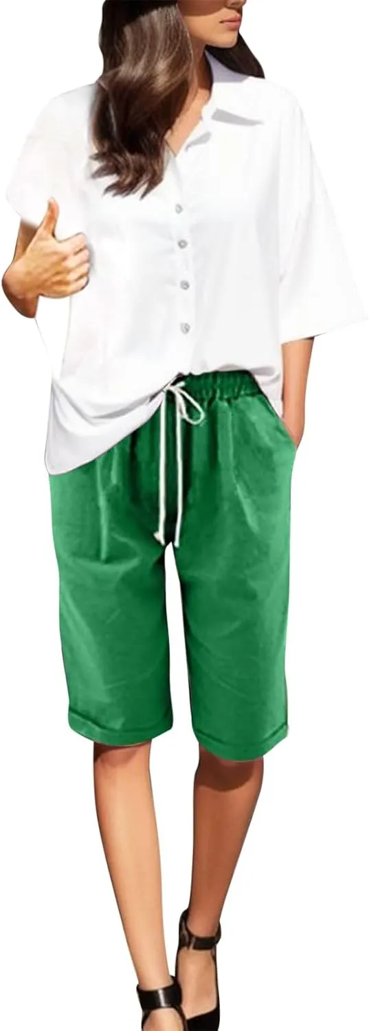 Women's Linen Summer Palazzo Pants Flowy Wide Leg Boho Beach Pants High Waist Lounge Trousers with Pocket
