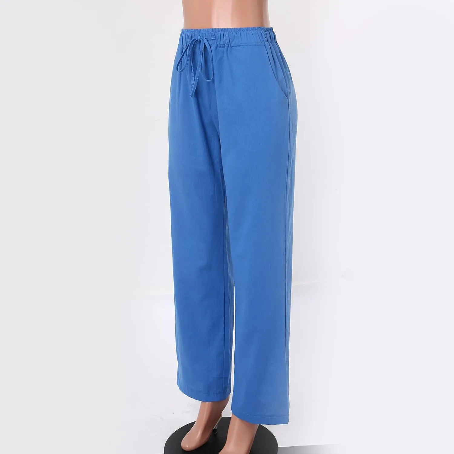 Women's Linen Summer Solid Palazzo Lounge Pants Low Waist Straight Slim-Fit Palazzo Lounge Pants Business Work