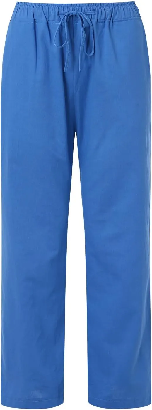Women's Linen Summer Solid Palazzo Lounge Pants Low Waist Straight Slim-Fit Palazzo Lounge Pants Business Work