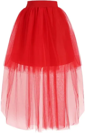 Women's Long Tutu Tulle Bustle Skirt With Elastic Waist - Party High Low Mesh Net Lace Overlay Maxi