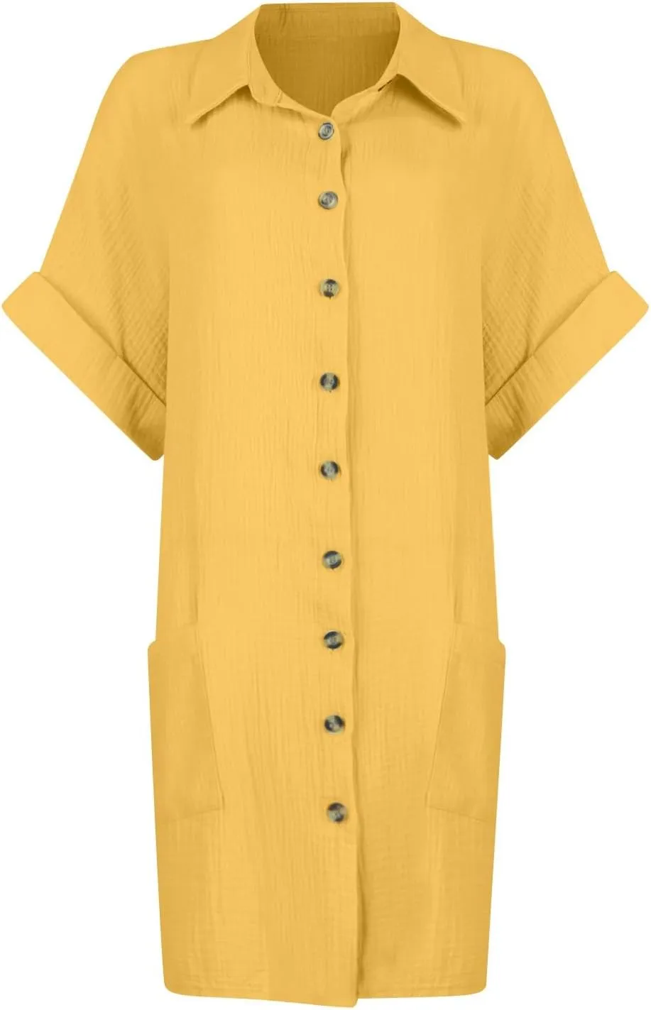 Women's Maxi Dress 2025 Summer Casual Loose Trendy V-Neck Short Sleeve Solid Linen Button Shirt Dresses, S-2XL