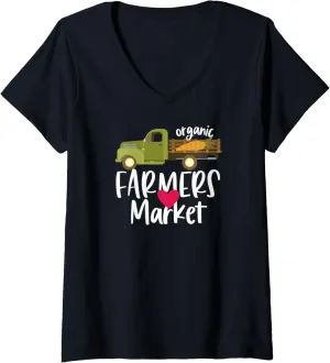Womens Organic Farmers Market Love V-Neck T-Shirt