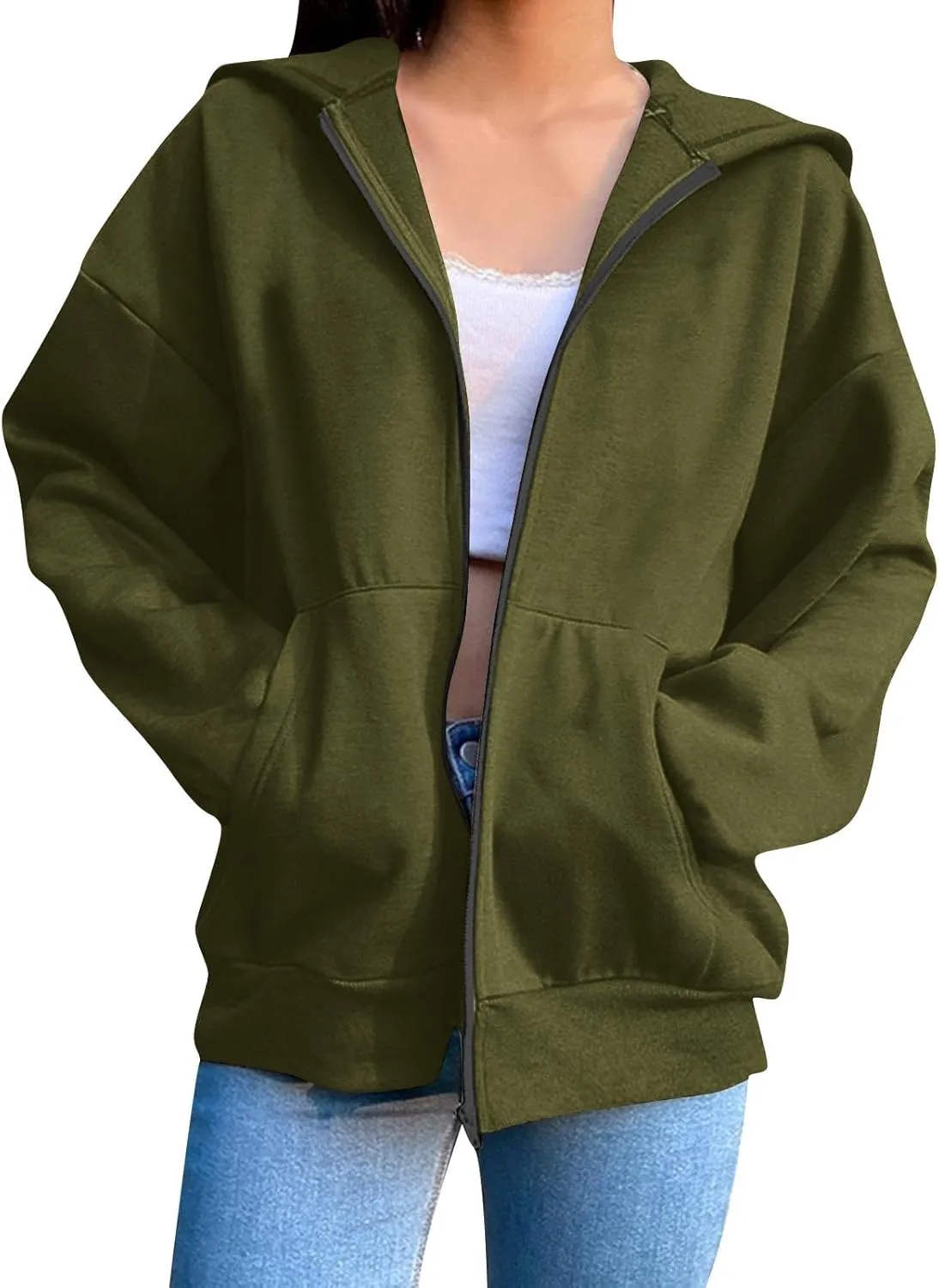 Womens Oversized Hoodies Zip Up Y2k Fleece Sweatshirts Long Sleeve Sweaters Fall Outfits with Pockets Track Jackets