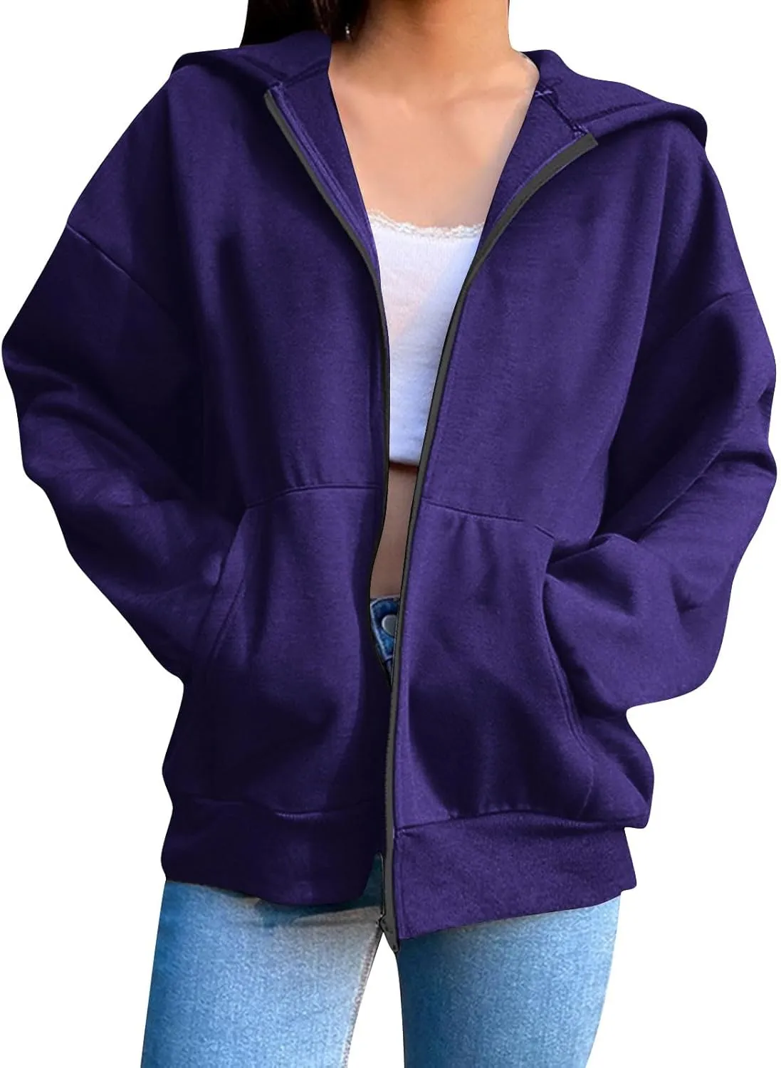 Womens Oversized Hoodies Zip Up Y2k Fleece Sweatshirts Long Sleeve Sweaters Fall Outfits with Pockets Track Jackets