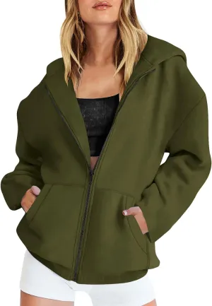 Womens Oversized Hoodies Zip Up Y2k Fleece Sweatshirts Long Sleeve Sweaters Fall Outfits with Pockets Track Jackets