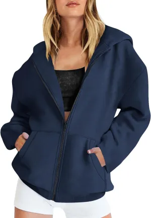 Womens Oversized Hoodies Zip Up Y2k Fleece Sweatshirts Long Sleeve Sweaters Fall Outfits with Pockets Track Jackets