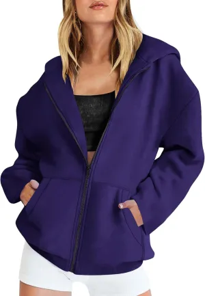 Womens Oversized Hoodies Zip Up Y2k Fleece Sweatshirts Long Sleeve Sweaters Fall Outfits with Pockets Track Jackets