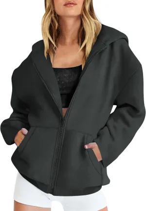 Womens Oversized Hoodies Zip Up Y2k Fleece Sweatshirts Long Sleeve Sweaters Fall Outfits with Pockets Track Jackets