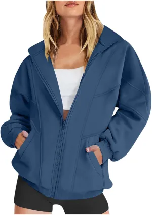Womens Oversized Hoodies Zip Up Y2k Fleece Sweatshirts Long Sleeve Sweaters Fall Outfits with Pockets Track Jackets