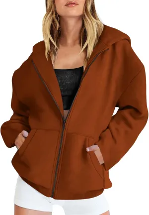 Womens Oversized Hoodies Zip Up Y2k Fleece Sweatshirts Long Sleeve Sweaters Fall Outfits with Pockets Track Jackets