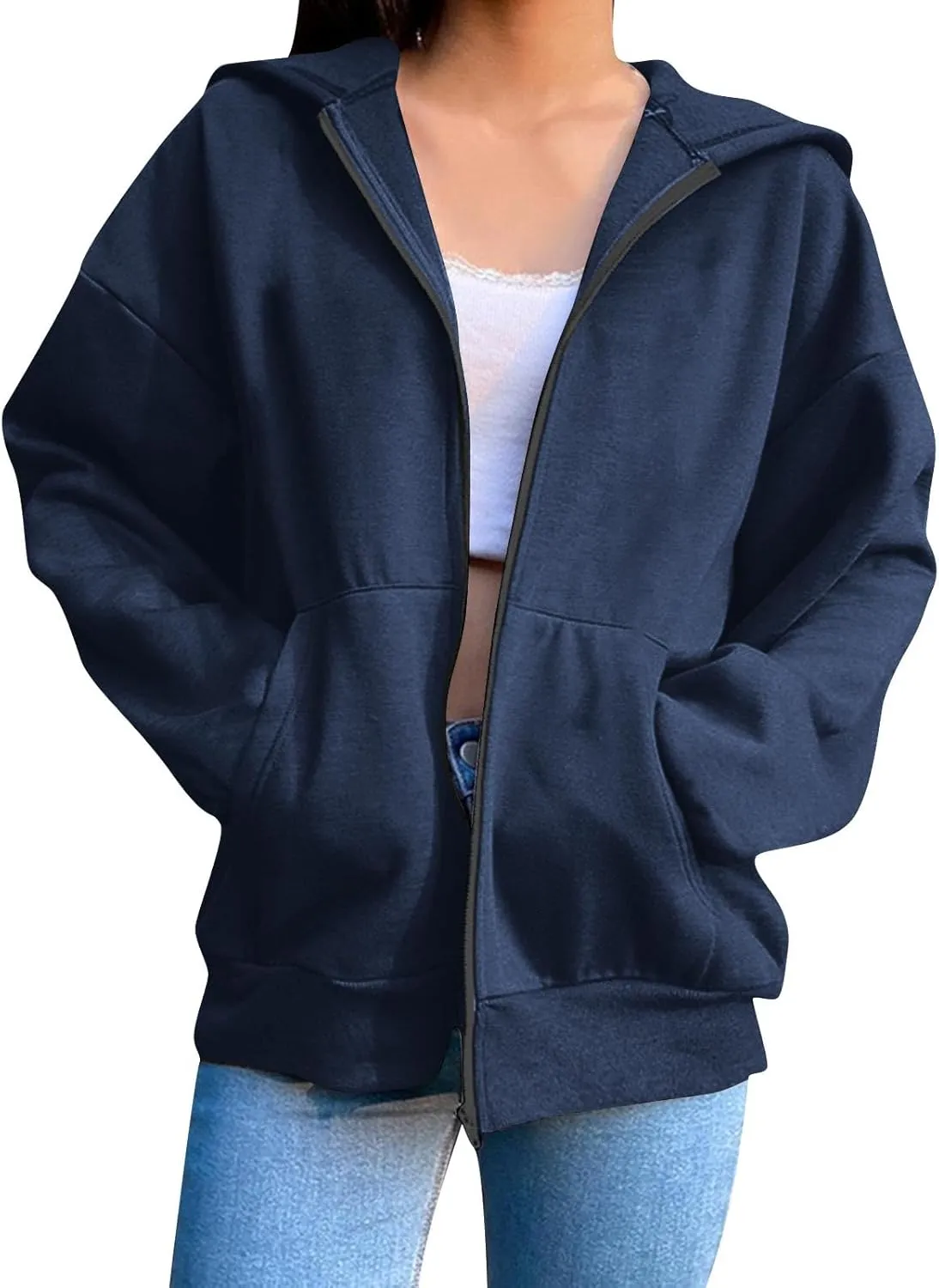 Womens Oversized Hoodies Zip Up Y2k Fleece Sweatshirts Long Sleeve Sweaters Fall Outfits with Pockets Track Jackets