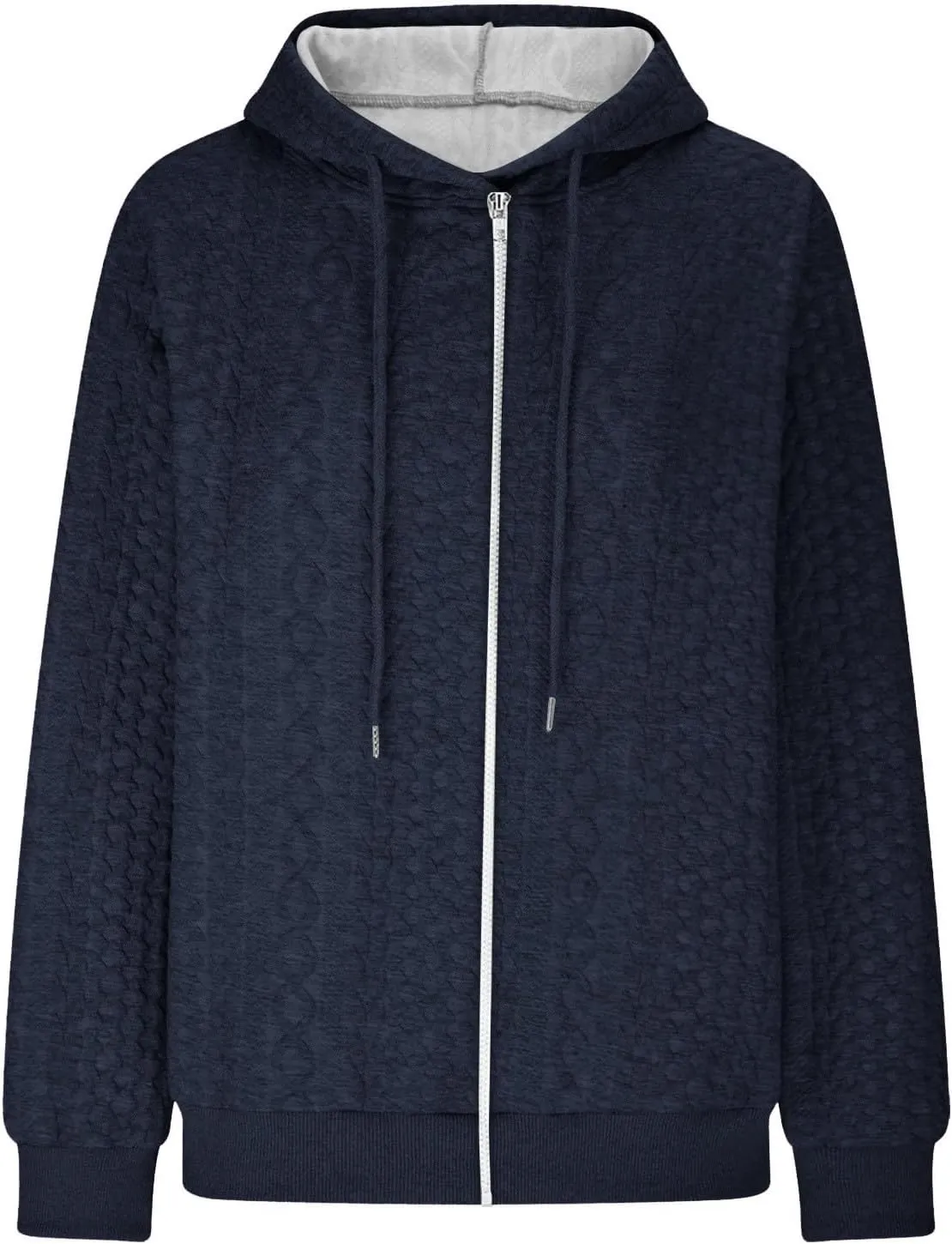 Women's Oversized Zip Up Hoodies Casual Loose Comfy Cardigan Cable Knit Fall Jackets Solid Color Hooded Sweatshirts