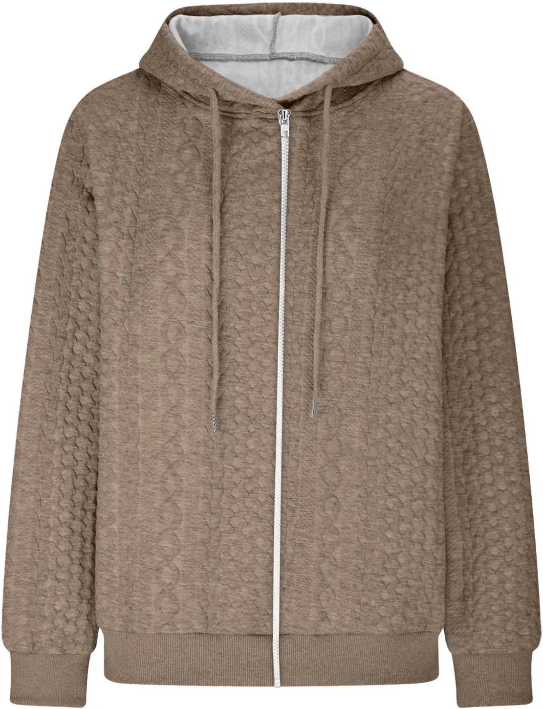 Women's Oversized Zip Up Hoodies Casual Loose Comfy Cardigan Cable Knit Fall Jackets Solid Color Hooded Sweatshirts