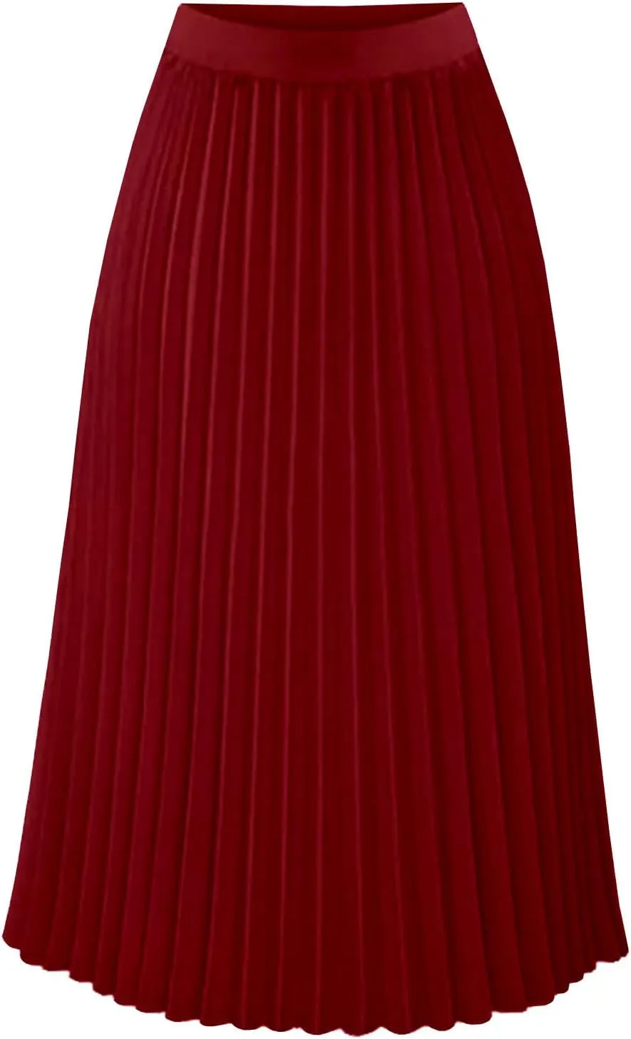 Womens Pleated Midi Skirt High Waist Swing Boho Pleated Skirt Casual Chiffon Elastic A-line Long Skirts