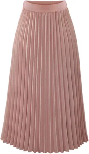 Womens Pleated Midi Skirt High Waist Swing Boho Pleated Skirt Casual Chiffon Elastic A-line Long Skirts Womens Pleated Midi Skirt High Waist Swing Boho Pleated Skirt Casual Chiffon Elastic A-line Long Skirts