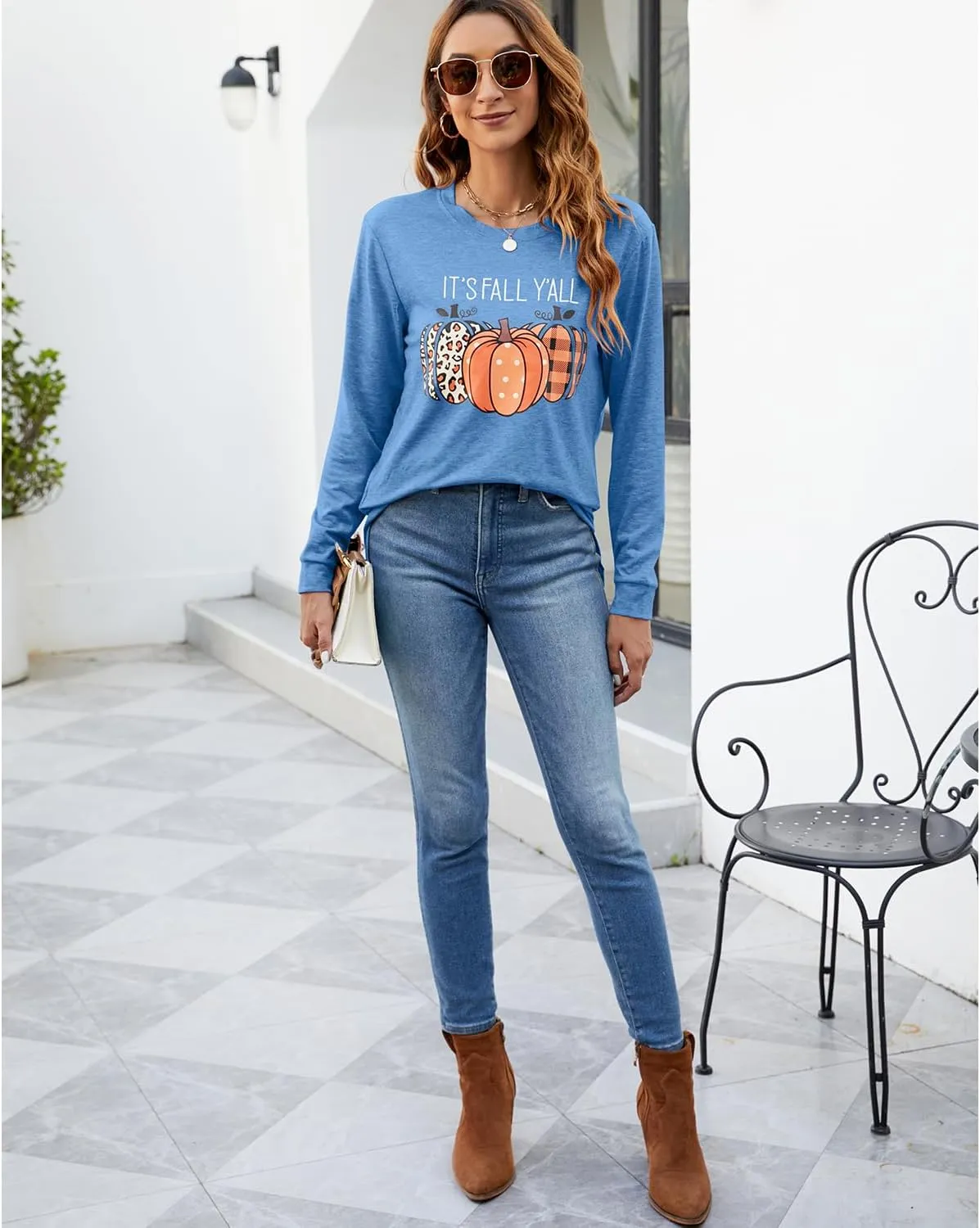 Womens Pumpkin Graphic Sweatshirts Crewneck Casual Fall Long Sleeve Tops