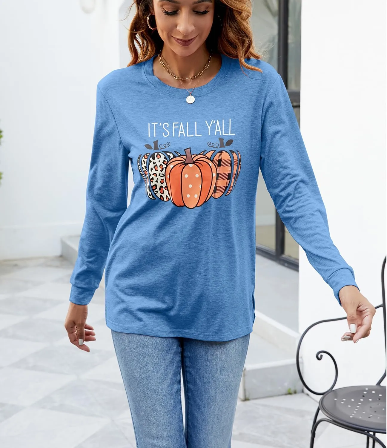 Womens Pumpkin Graphic Sweatshirts Crewneck Casual Fall Long Sleeve Tops