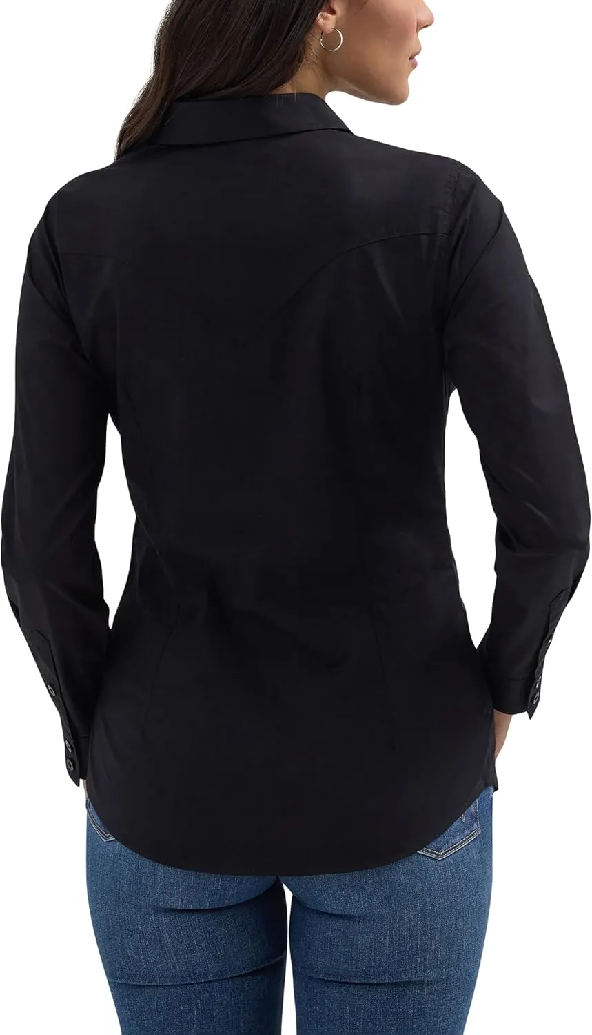 Women's Retro Long Sleeve Cool Blue Solid Western Shirt