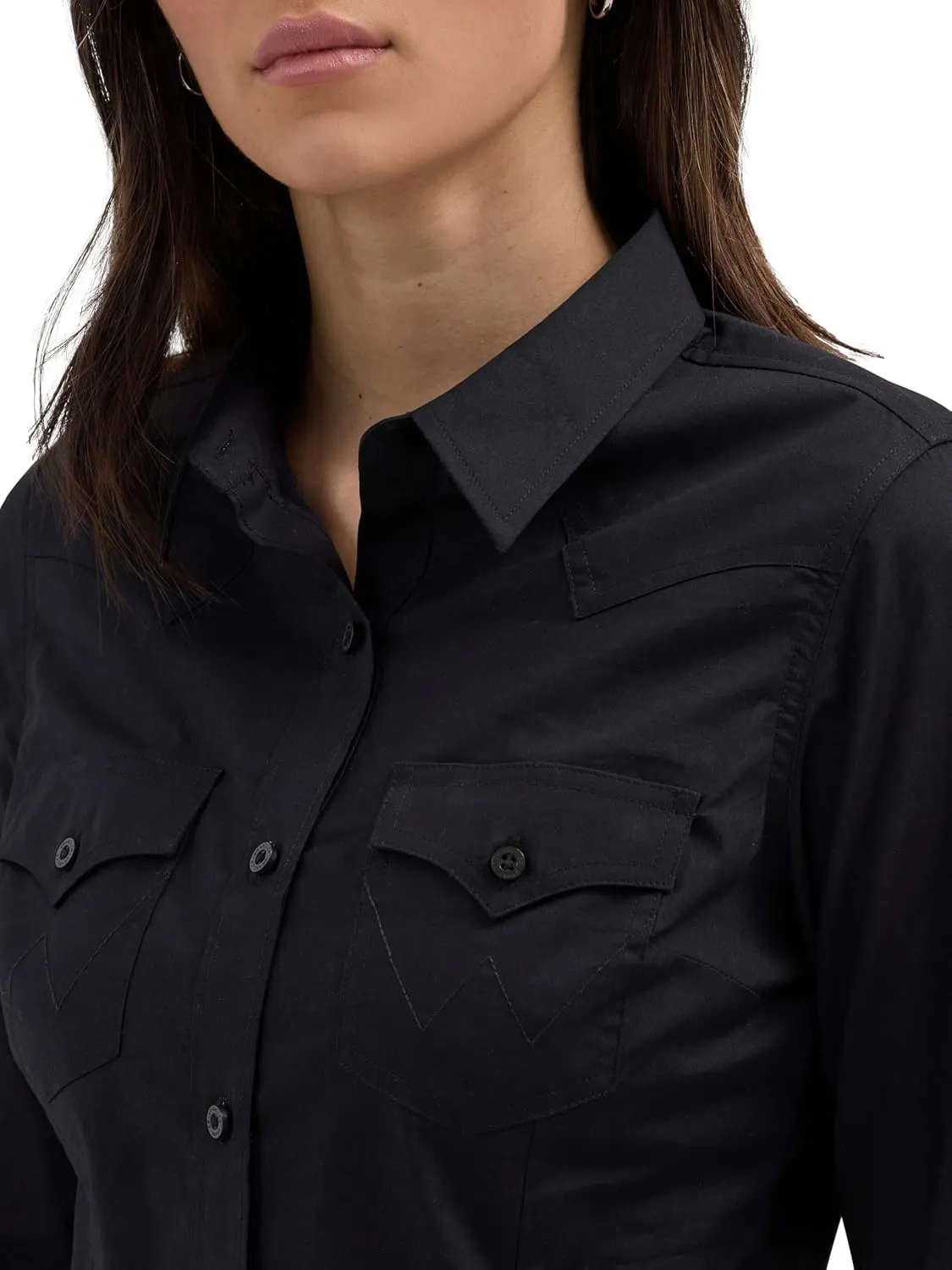 Women's Retro Long Sleeve Cool Blue Solid Western Shirt