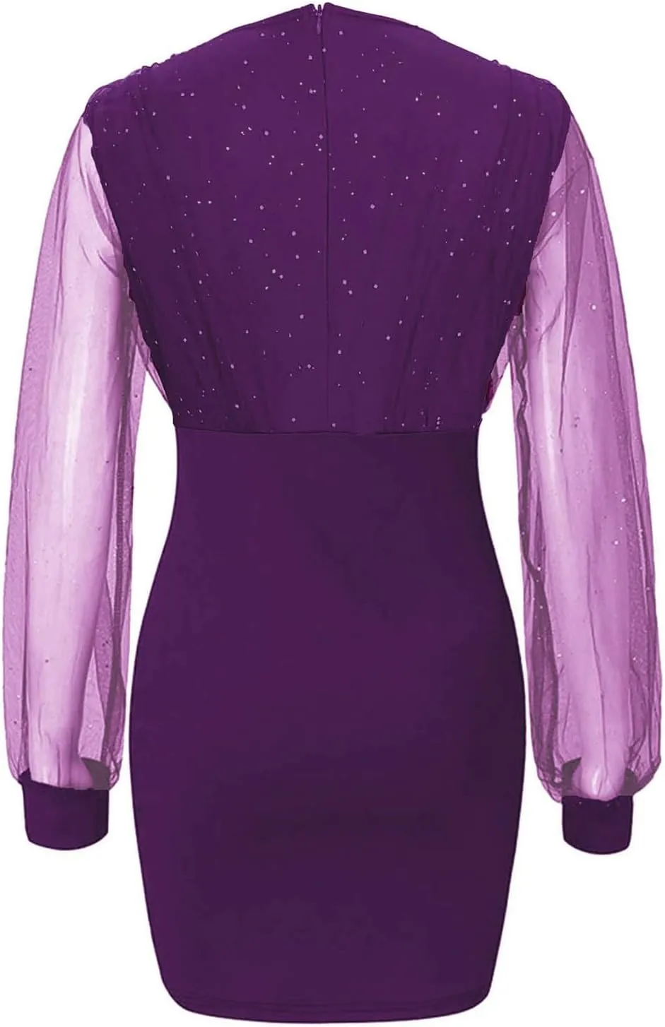 Women's Sexy Elegant Trendy Long Sleeve V-Neck Sequin Lace Mesh Midi Cocktail Party Dresses, S-2XL