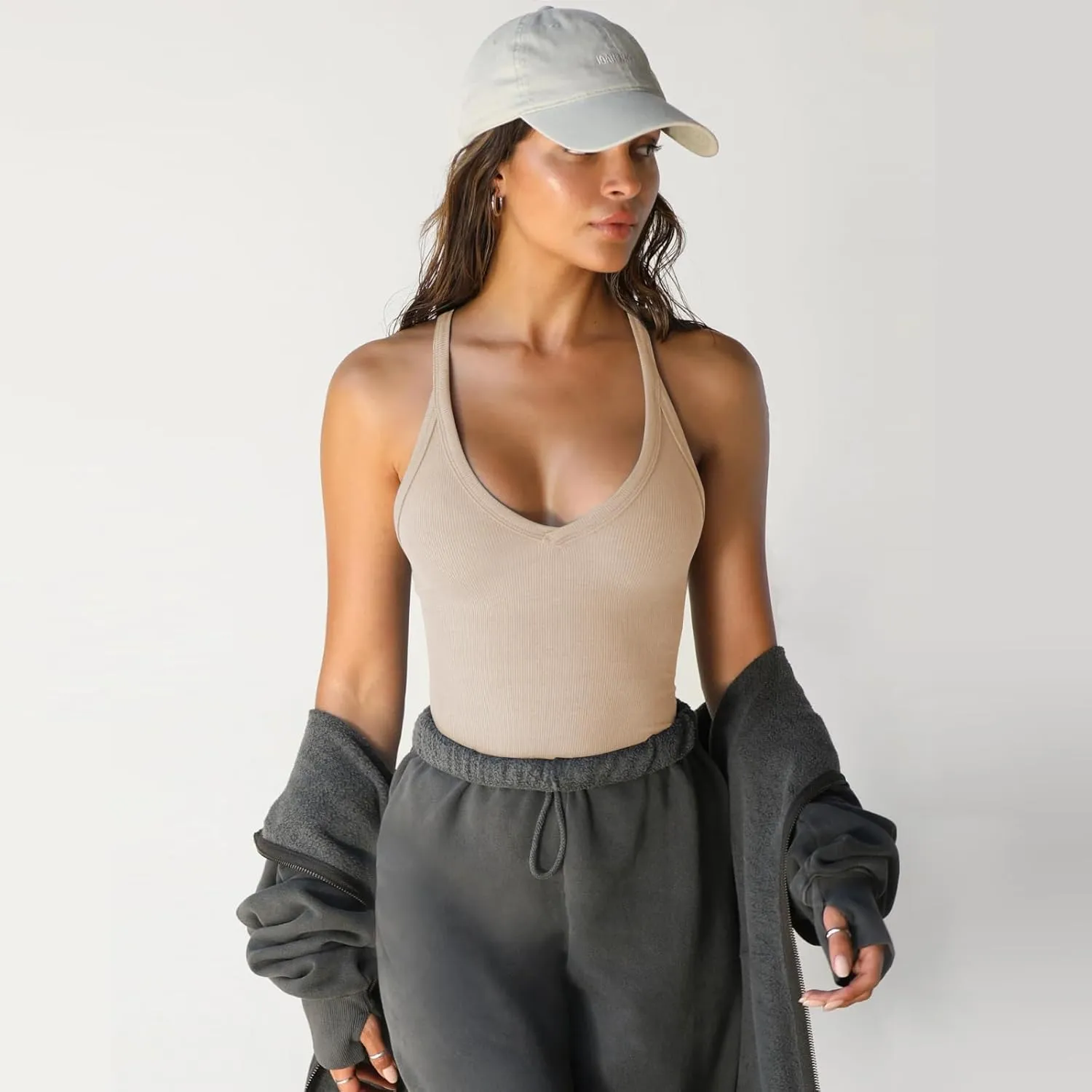 Womens Spaghetti Strap Tank Tops V Neck Racerback Going Out Crop 2025 Trendy Top Summer Sleeveless Ribbed Camisole