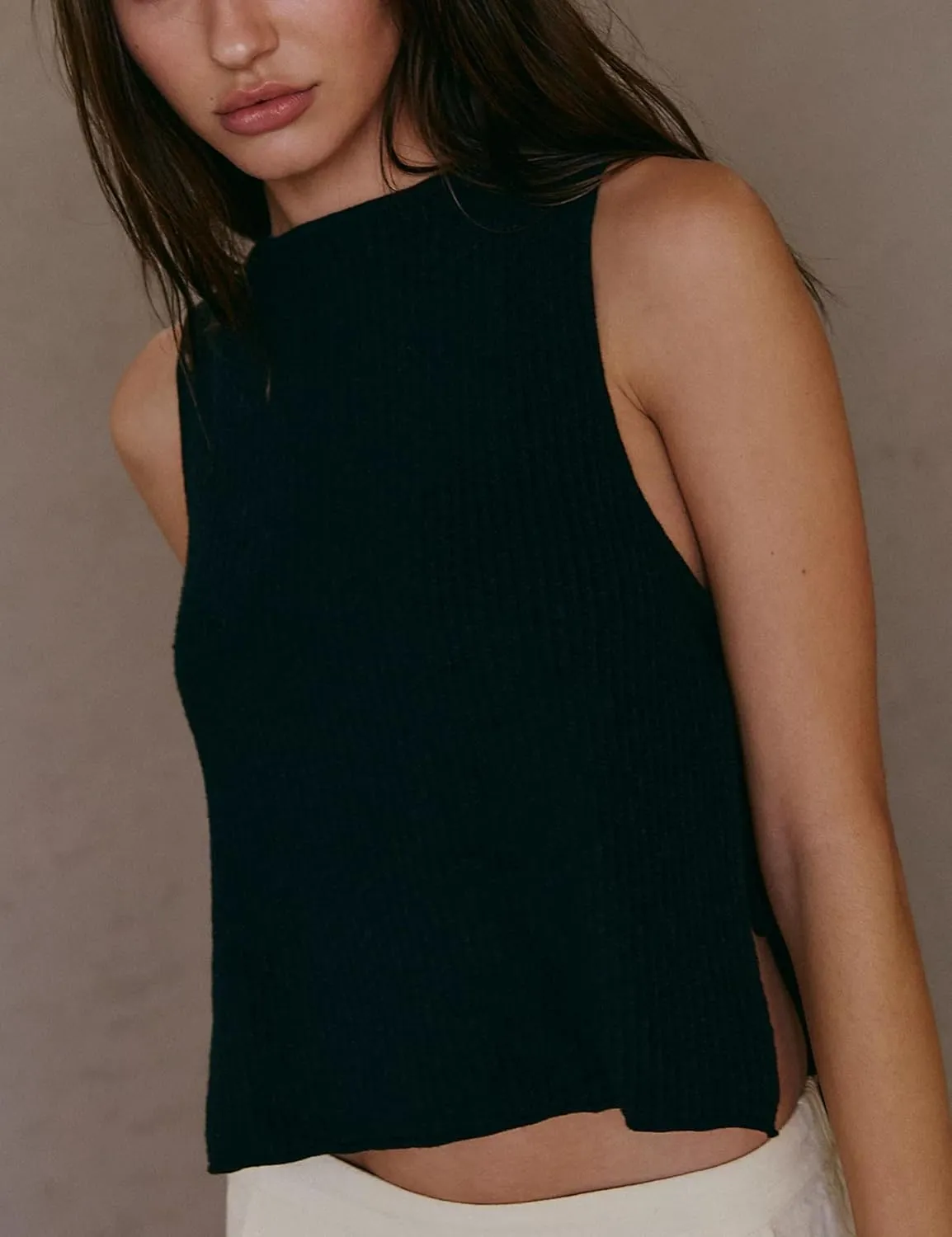 Womens Spring Summer Sleeveless Side Tie Sweater Top Stylish Ribbed Knit Dropped Tank 2025