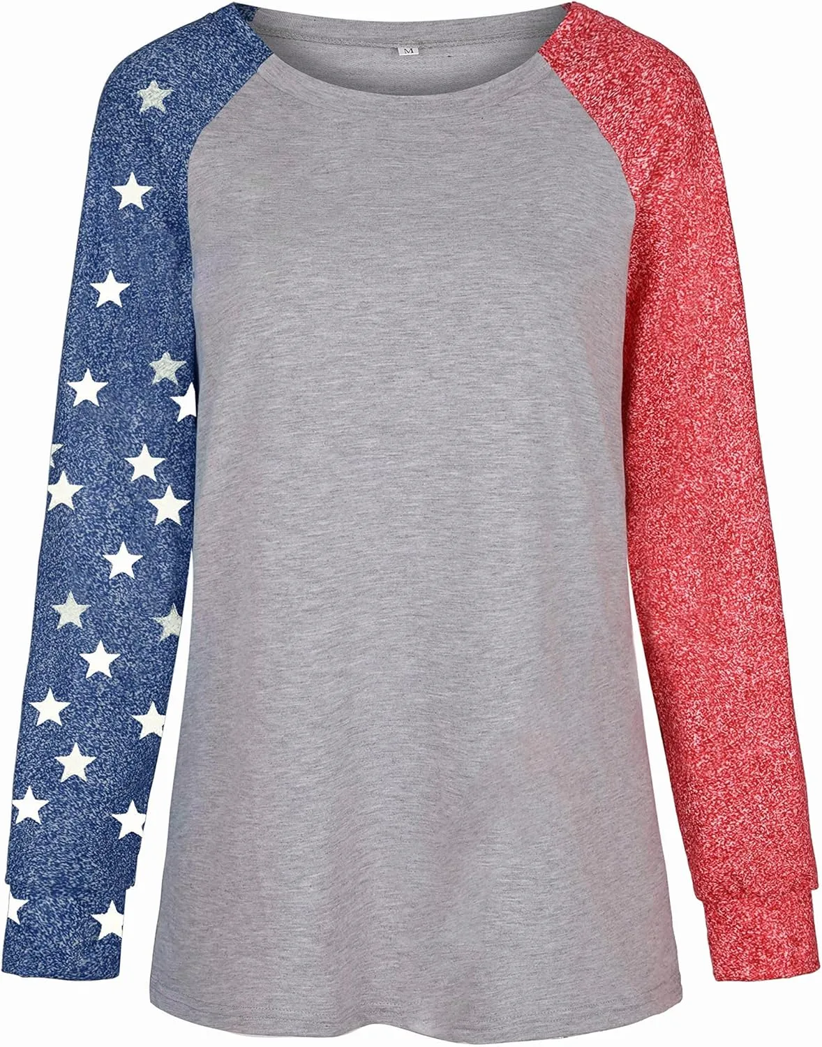 Womens Star Print Colorblock Shirt Long Sleeve American Flag 4th of July Pullvoer Blouse Tops