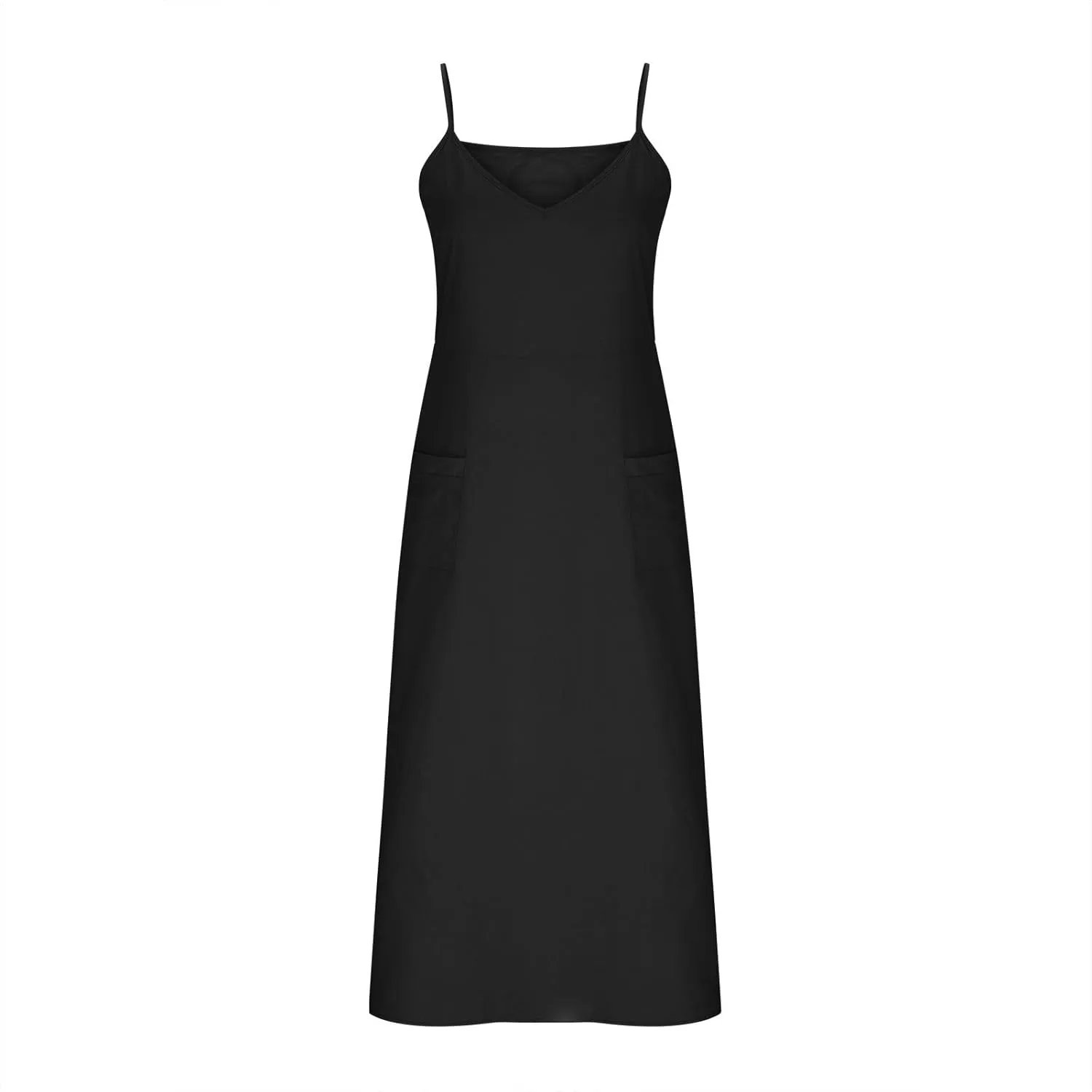 Women's Summer Maxi Dress Casual Boho Spaghetti Strap Dresses Beach Vacation Pockets Sundress Solid Travel Clothes