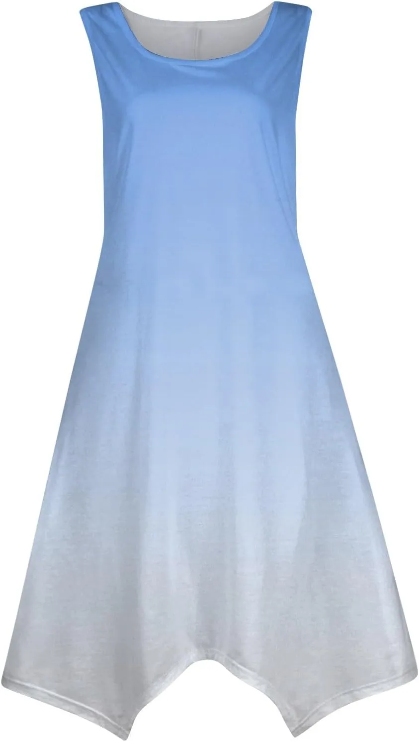 Womens Sun Dress Women's Summer 2025 Round Neck Midi Dress Sleeveless Gradient Floral Printed Beach Tank Dresses