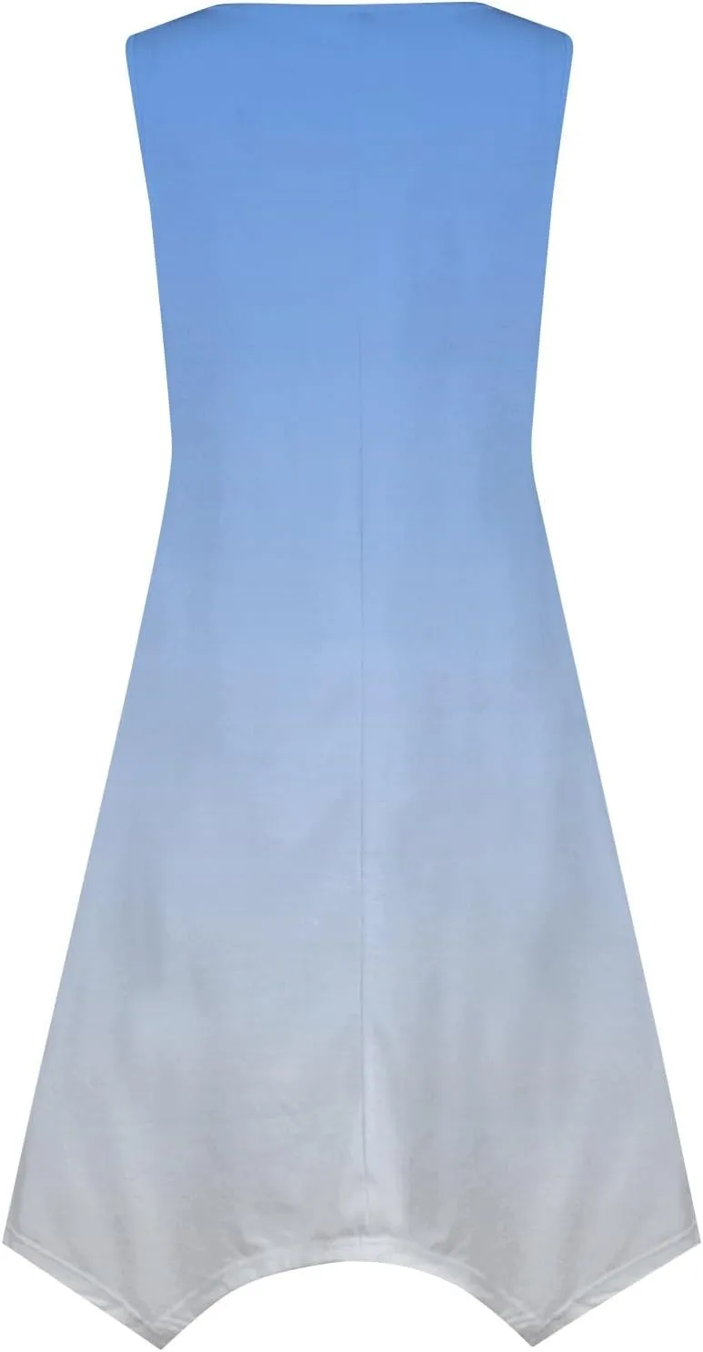 Womens Sun Dress Women's Summer 2025 Round Neck Midi Dress Sleeveless Gradient Floral Printed Beach Tank Dresses