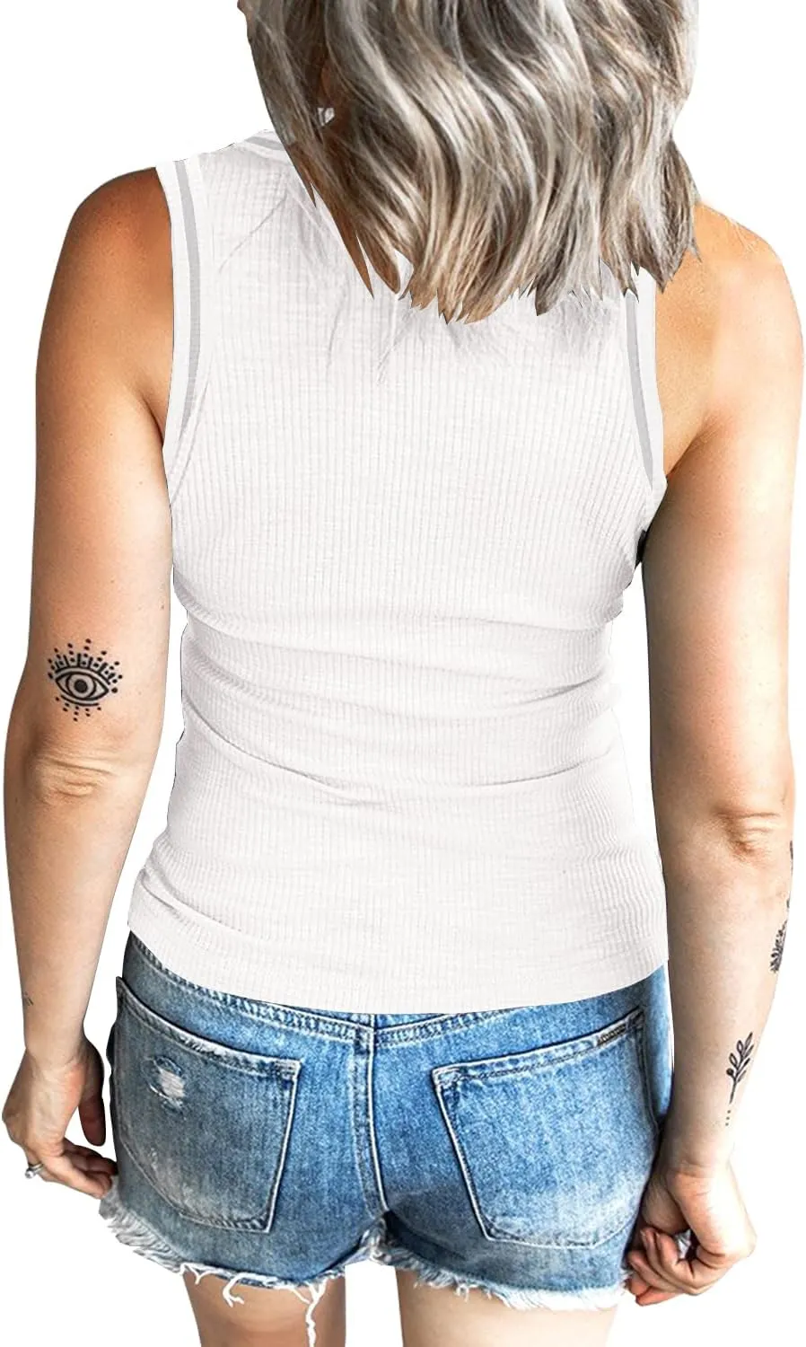 Women's Tank Tops Ribbed V Neck Sleeveless T Shirts Summer Slim Fitted Basic Tee Tops Crew Neck Cami Shirt