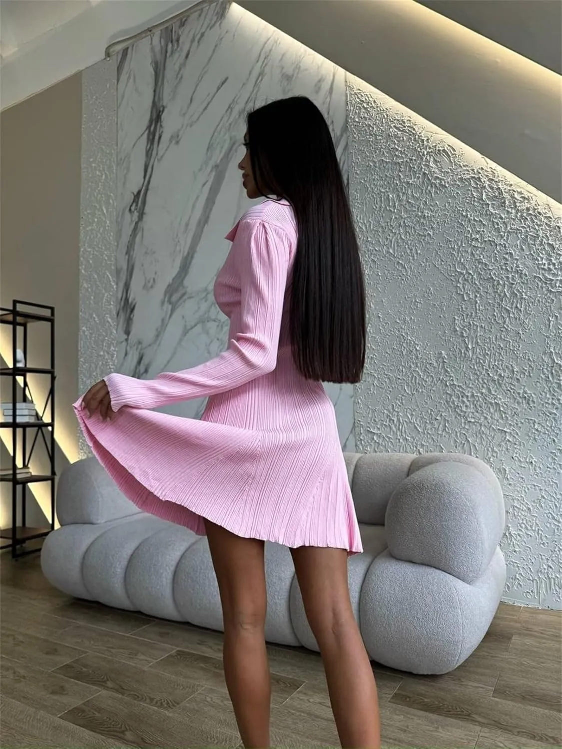 Womens Trendy Winter Dress Casual Long Sleeve Sexy Dress Mini Ruffle Flowy Dress Elegant Cocktail Dresses Date Night