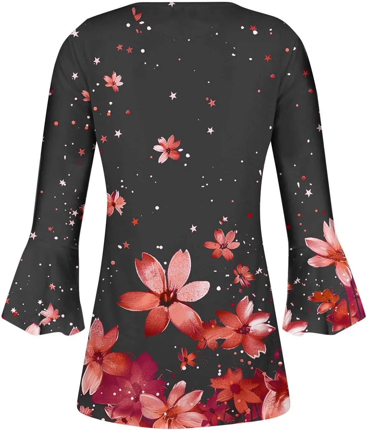Women's Tunic Tops 2025 Fashion Boho Floral Print Daily Shirt Y2k 3/4 Bell Sleeve Button Down V Neck T Shirt Outfits