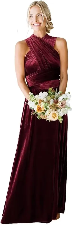 Women's Velvet Infinity Dress with Bandeau Convertible Fall Mother of The Bride Dress Multiway Formal Dress
