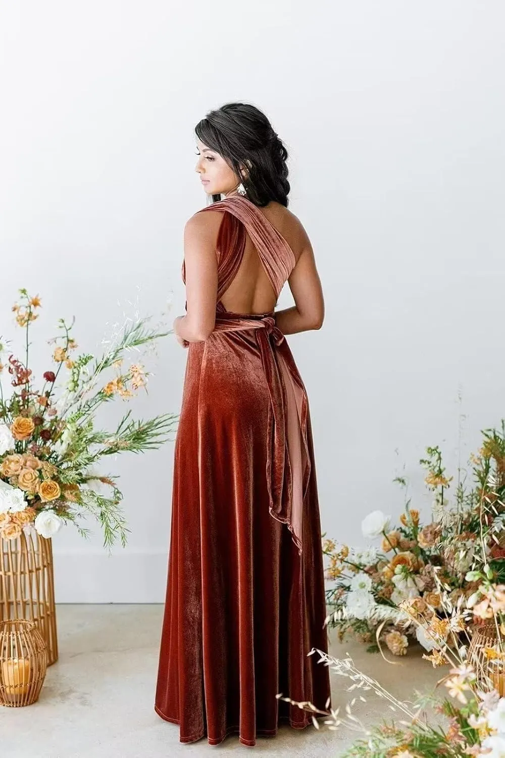 Women's Velvet Infinity Dress with Bandeau Convertible Fall Mother of The Bride Dress Multiway Formal Dress