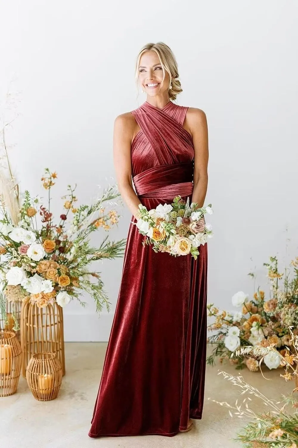 Women's Velvet Infinity Dress with Bandeau Convertible Fall Mother of The Bride Dress Multiway Formal Dress