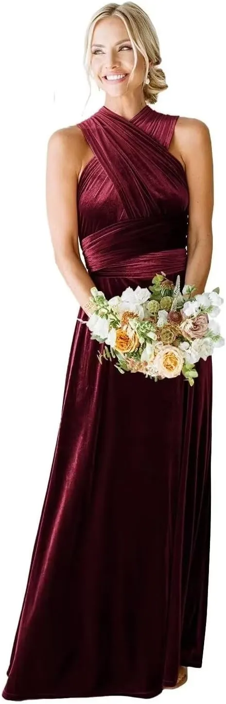 Women's Velvet Infinity Dress with Bandeau Convertible Fall Mother of The Bride Dress Multiway Formal Dress