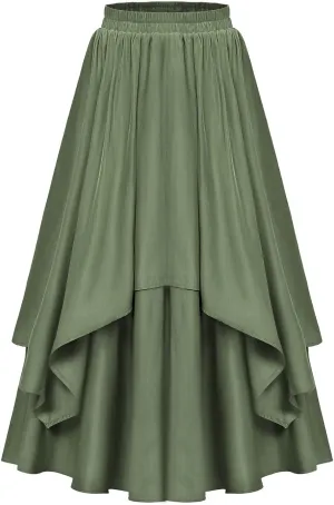Women's Vintage Renaissance Skirts High Waisted Flared Layered A-Line Pirate Skirts Gothic Midi Skirt with Pockets