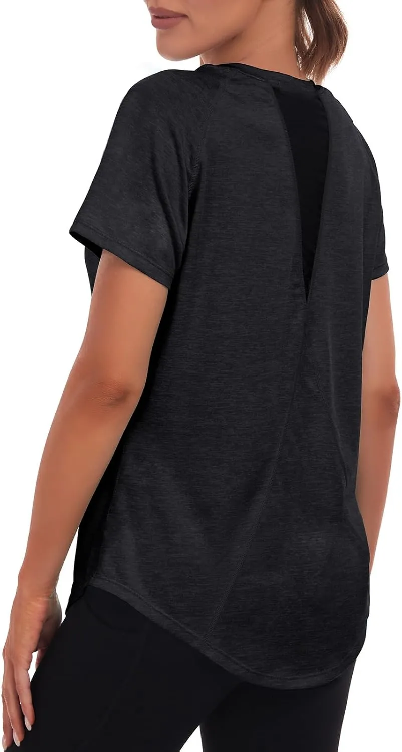 Women's Workout Tops,Short Sleeve Lightweight Dry-Fit Back Mesh Loose Fit Gym Athletic Running Shirts Tee for Women