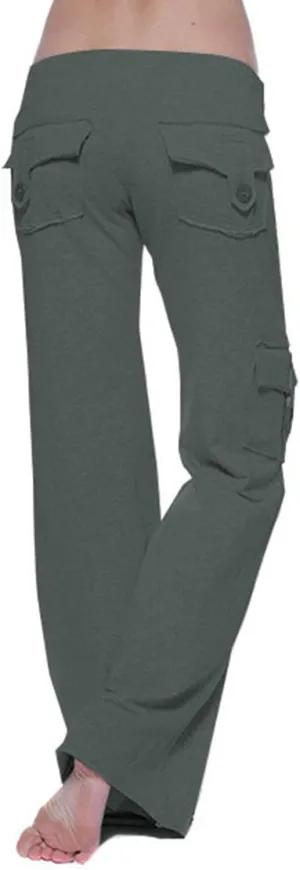Womens Yoga Leggings Cargo Pants Stretchy High Waist Elastic Loose Trousers with Pockets Wide Leg Workout Sweatpants