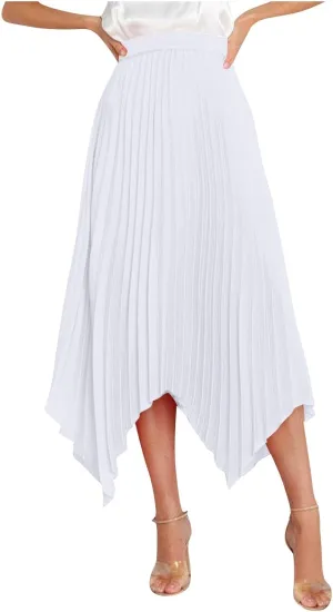 Xiaojmake Pleated Chiffon Skirts for Women High Elastic Waisted Flowy Asymmetrical Skirt Dressy High Low Summer Midi Skirts