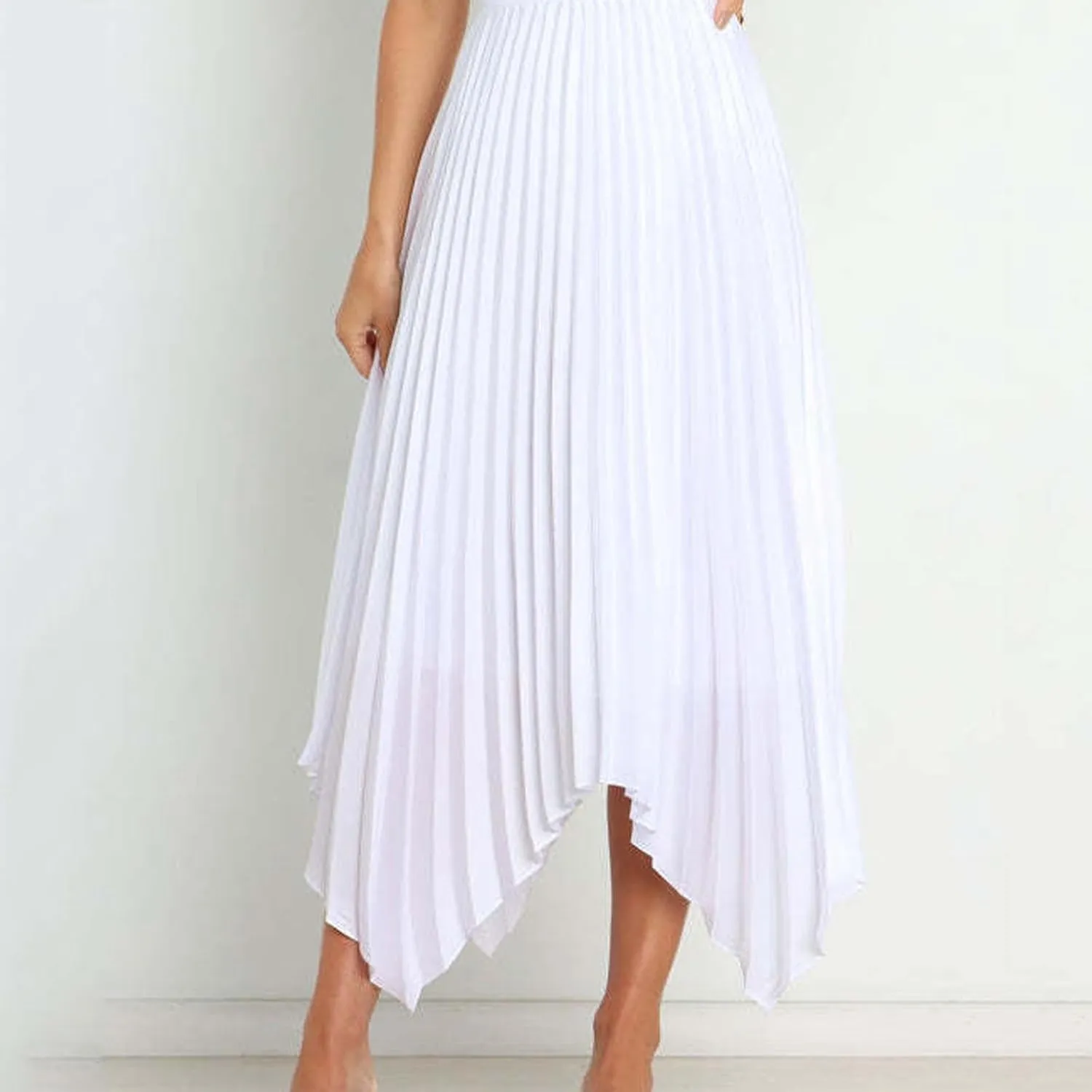 Xiaojmake Pleated Chiffon Skirts for Women High Elastic Waisted Flowy Asymmetrical Skirt Dressy High Low Summer Midi Skirts