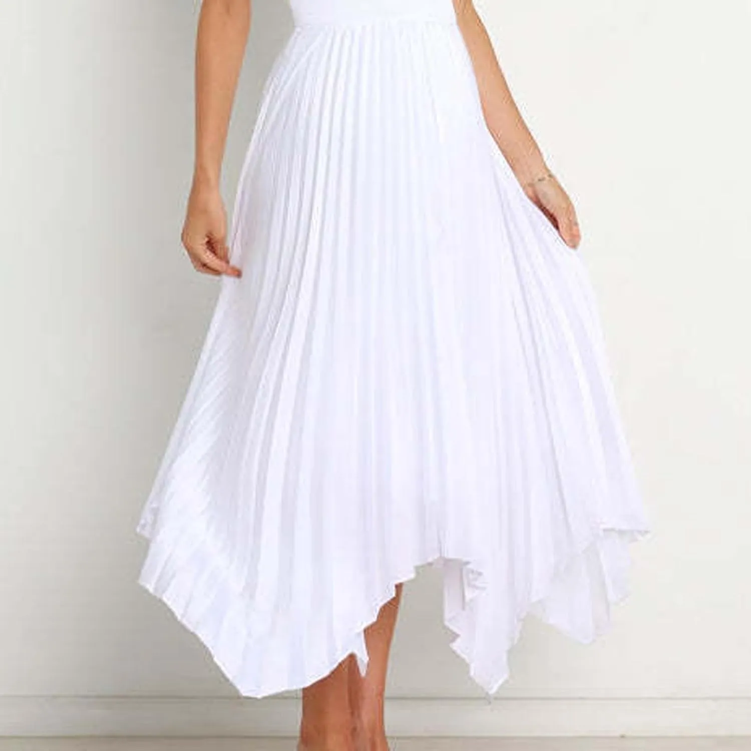 Xiaojmake Pleated Chiffon Skirts for Women High Elastic Waisted Flowy Asymmetrical Skirt Dressy High Low Summer Midi Skirts