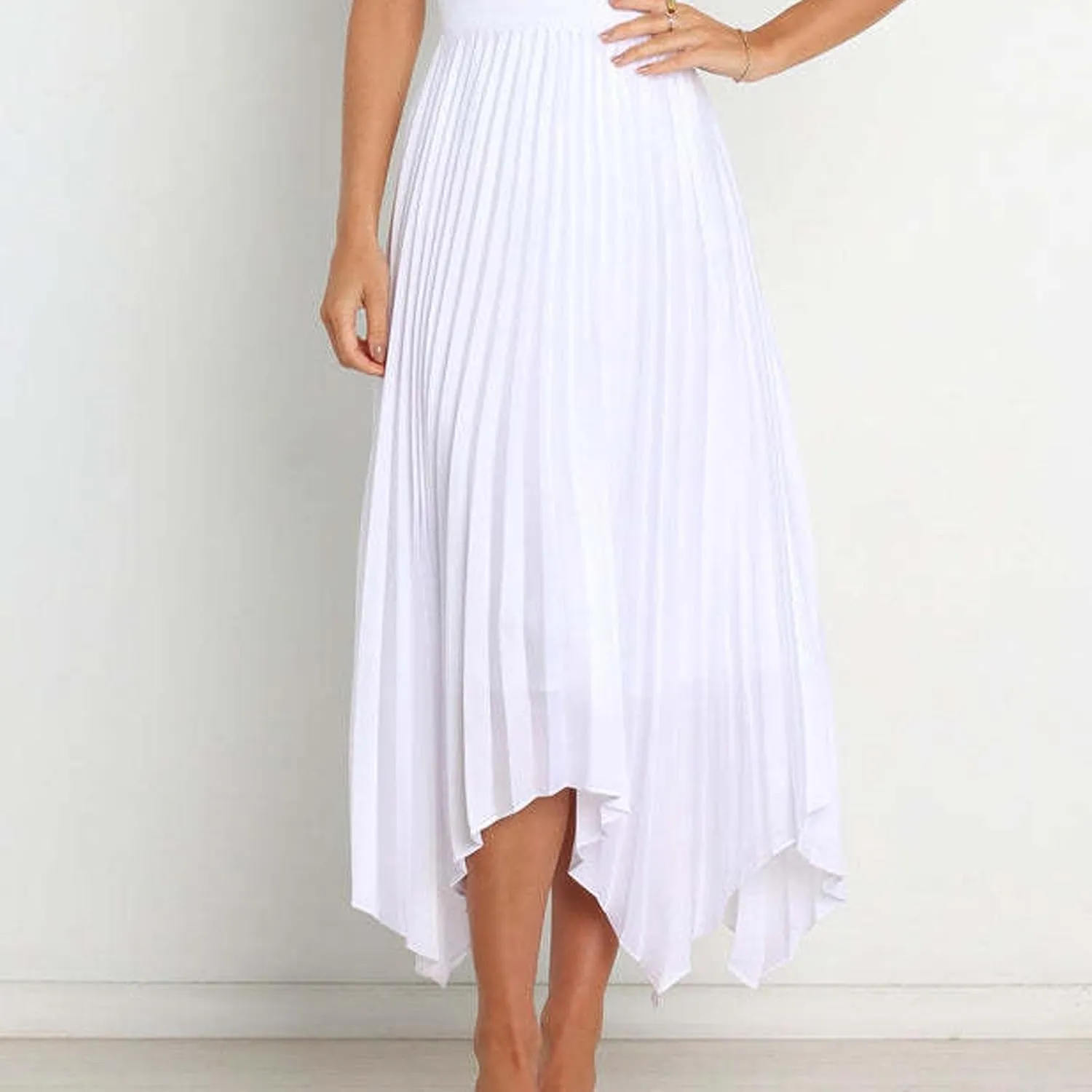 Xiaojmake Pleated Chiffon Skirts for Women High Elastic Waisted Flowy Asymmetrical Skirt Dressy High Low Summer Midi Skirts