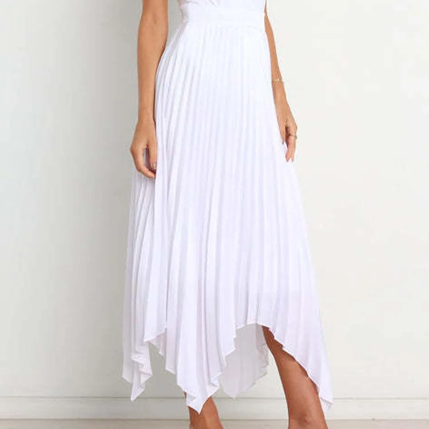 Xiaojmake Pleated Chiffon Skirts for Women High Elastic Waisted Flowy Asymmetrical Skirt Dressy High Low Summer Midi Skirts