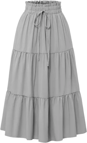 XOWRTE Floral Maxi Skirt for Women Summer Comfy Tiered Elastic High Waisted Skirts Vacation A Line Flowy Long