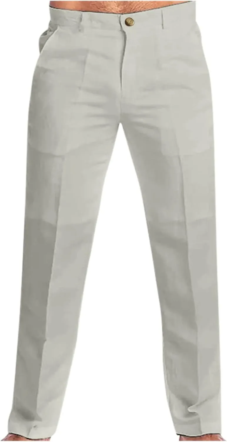 XUETON Men's Slim Fit Dress Pants Casual Business Office Work Pants Comfort Flat-Front Stretch Chino Golf Trousers Straight Leg Cotton Linen Workout Track Pants Slacks Fall Trousers for Men Grey