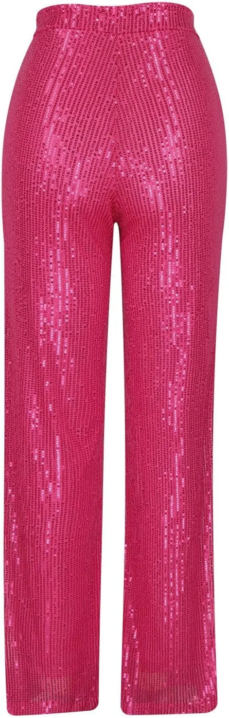 XUNRYAN Sequin Pants Women's 70s Disco Outfits High Waist Wide Leg Palazzo Pants Party Clubwear Trousers Hippie Clothes